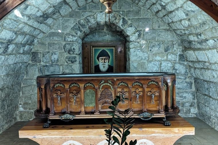 Saint Sharbel's tomb inside the stone chapel at Annaya, Lebanon